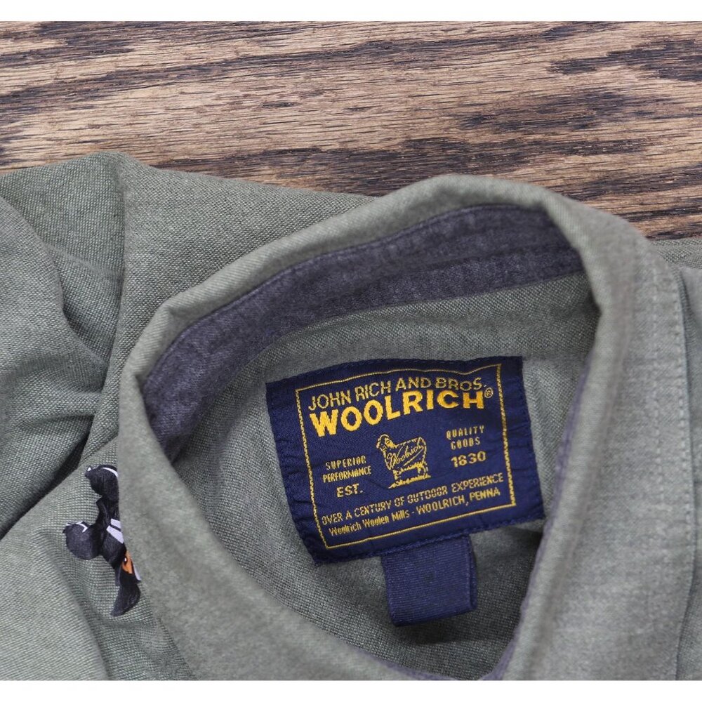 Woolrich Mens Vintage Long Sleeve Cotton Button Up Shirt Green M - Picture 3 of 7